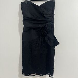 Scott Mcclintock Prom Formal Dress Sz 6 Black Lace Flower Waist 90’s Strapless